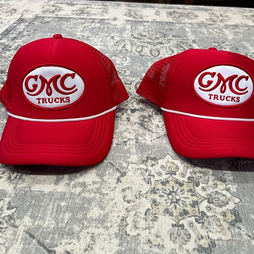 Two GMC Red Mesh Caps
